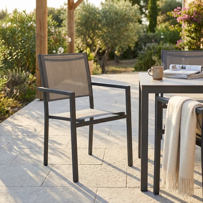 Poltrona da Giardino Impilabile in Alluminio Textilene cm 55x58x85 - WOODY