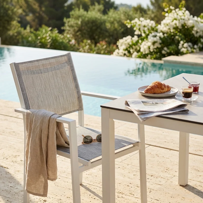 Poltrona da Giardino Impilabile in Alluminio Textilene cm 55x58x85 - WOODY