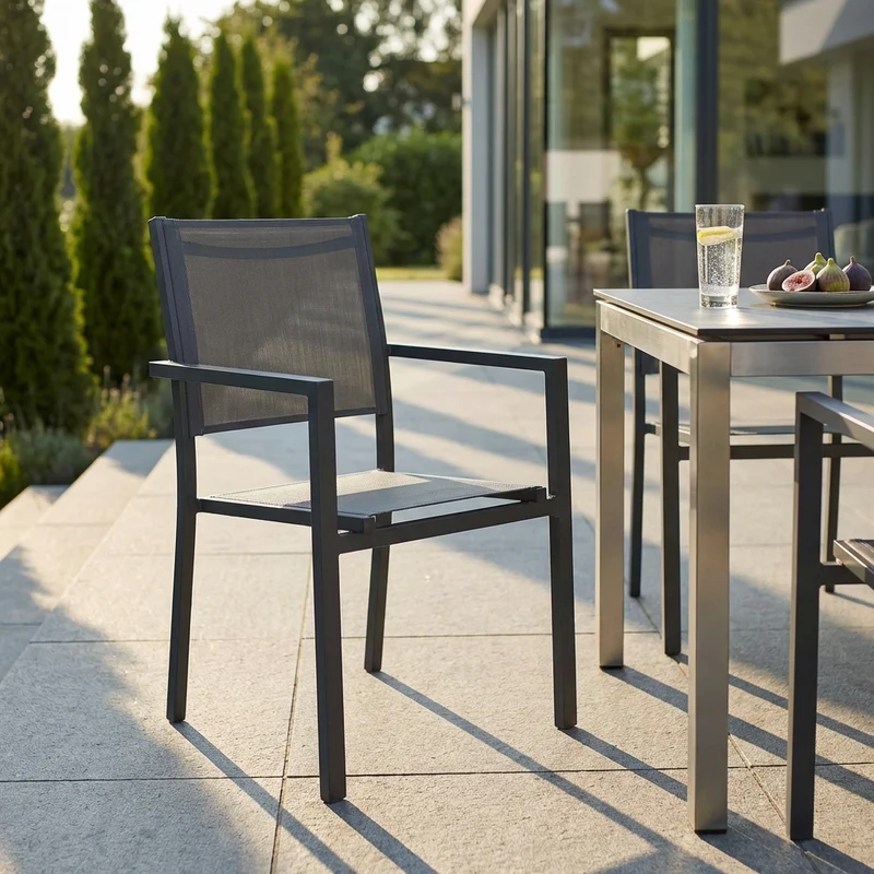 Poltrona da Giardino Impilabile in Alluminio Textilene cm 55x58x85 - WOODY