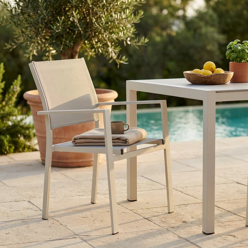 Poltrona da Giardino Impilabile in Alluminio Textilene cm 55x58x85 - WOODY