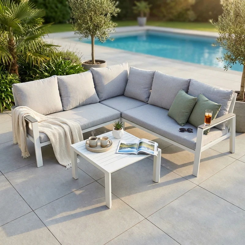 Salotto angolare da Giardino in Alluminio Poliestere cm 135x86x82 - SURA