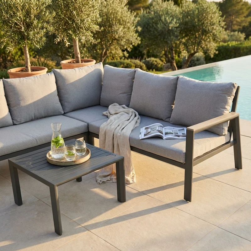 Salotto angolare da Giardino in Alluminio Poliestere cm 135x86x82 - SURA