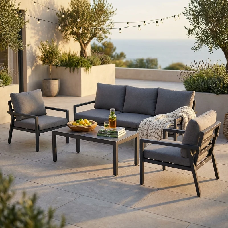 Salotto da Giardino 5 posti in Alluminio Poliestere cm 78x85x76 - KENTON