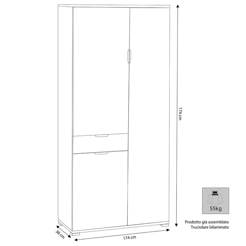 Armadio con 3 ante e un cassetto in Legno Composito cm 75x38x174 - KADEN