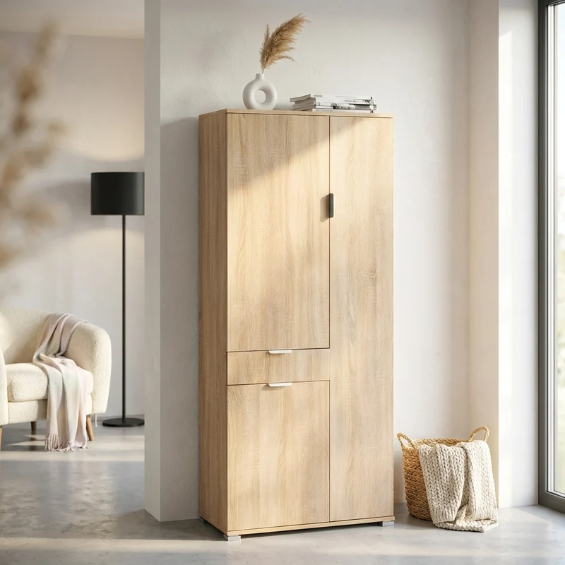 Armadio con 3 ante e un cassetto in Legno Composito cm 75x38x174 - KADEN