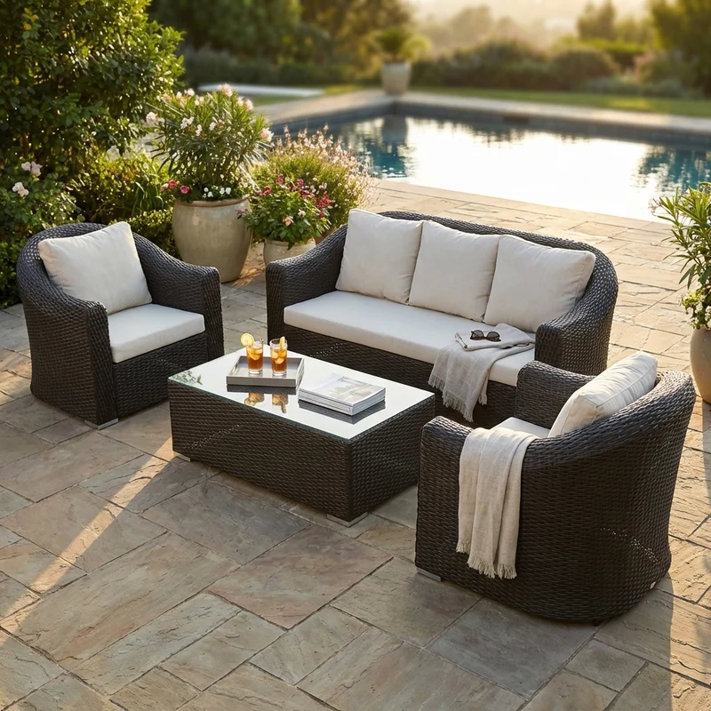 Salotto da Giardino con cuscini 4 posti in Wicker Alluminio - GOODWIN