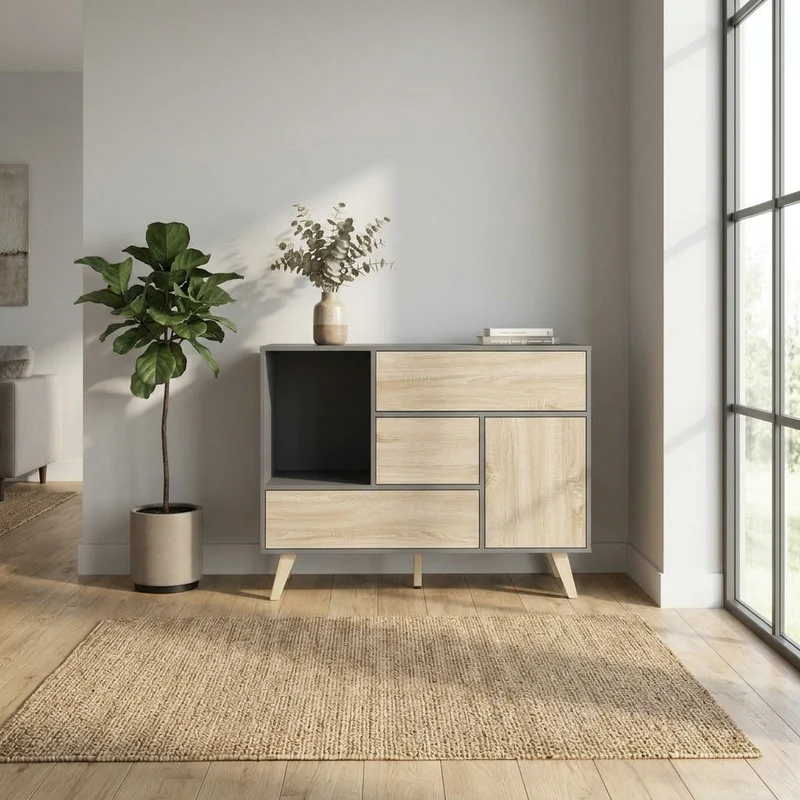Madia con tre cassetti e un anta in Legno Composito cm 119x39 5x85 6 - GRADY