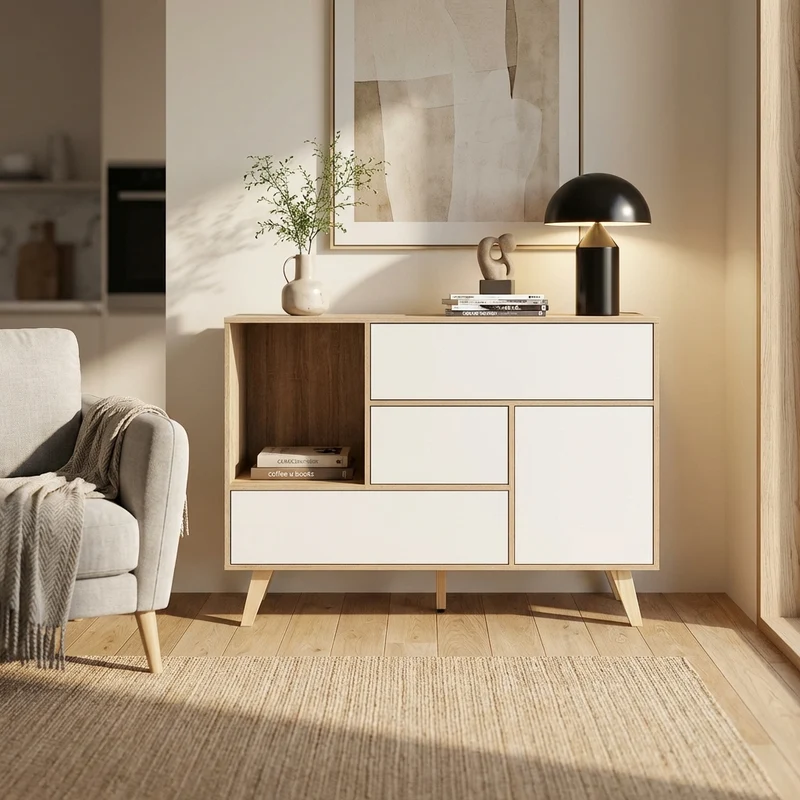 Madia con tre cassetti e un anta in Legno Composito cm 119x39 5x85 6 - GRADY