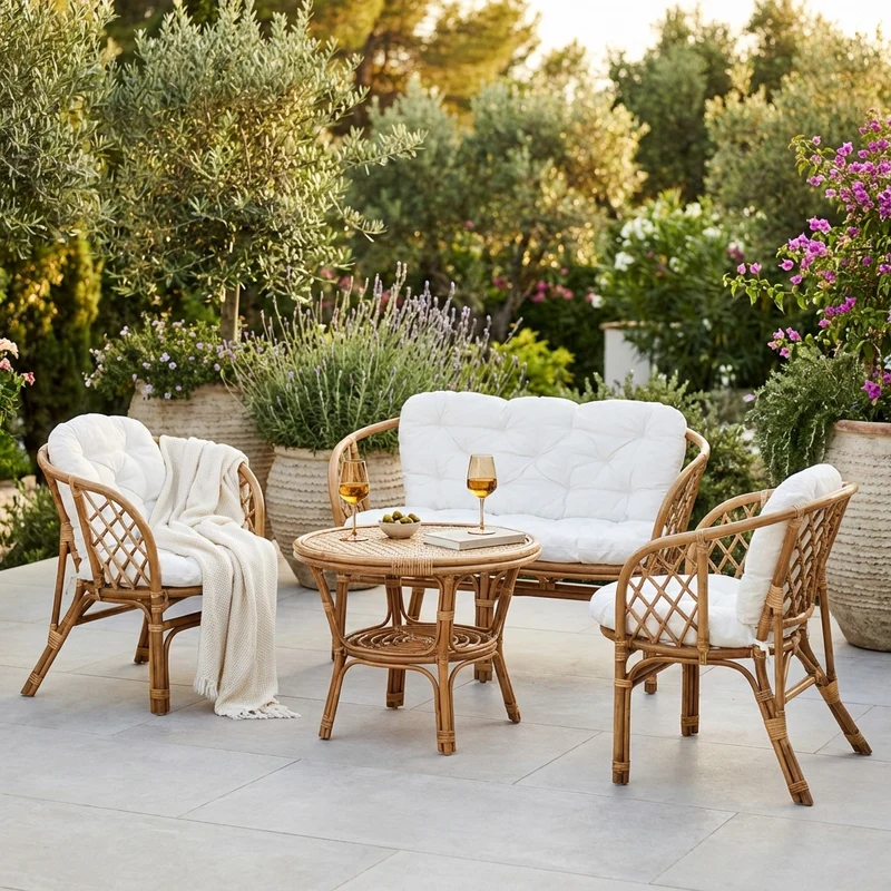 Salotto da Giardino 4 posti con Tavolino in Wicker - ECO