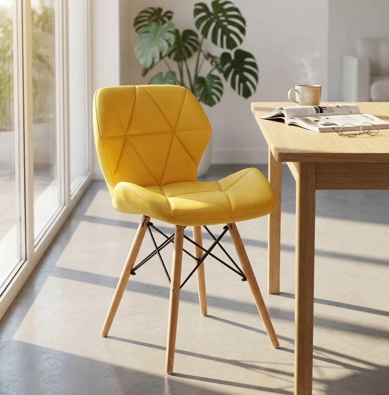 Sedia Moderna con seduta imbottita in Ecopelle Legno cm 41x49x71 - MIA