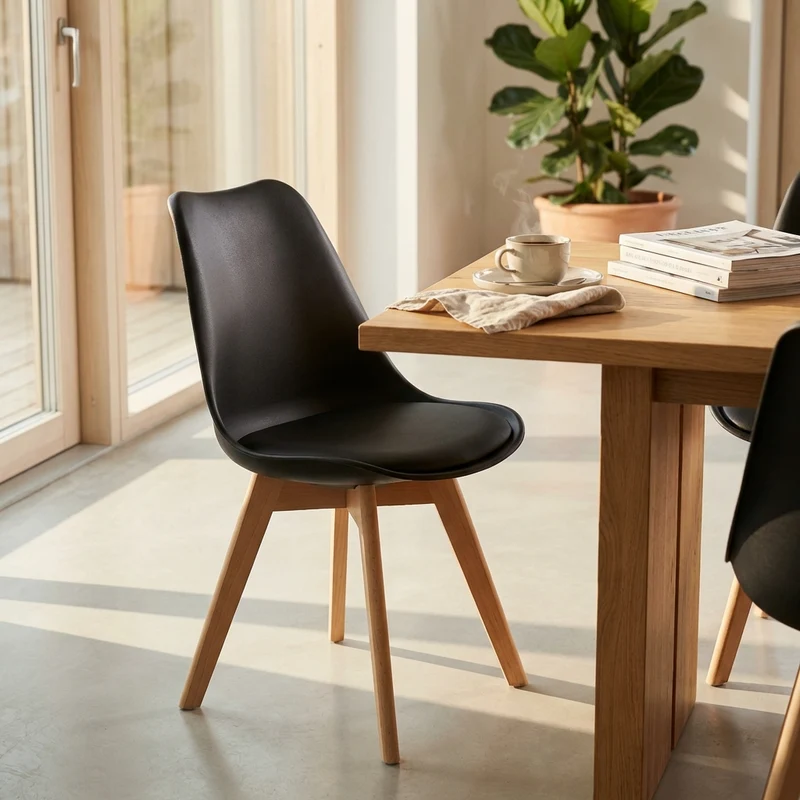 Sedia Svandinava con seduta Imbottita in Plastica Legno cm 49x54x83 - LISA