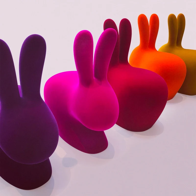Qeeboo Rabbit Velvet Sedia Baby in polietilene