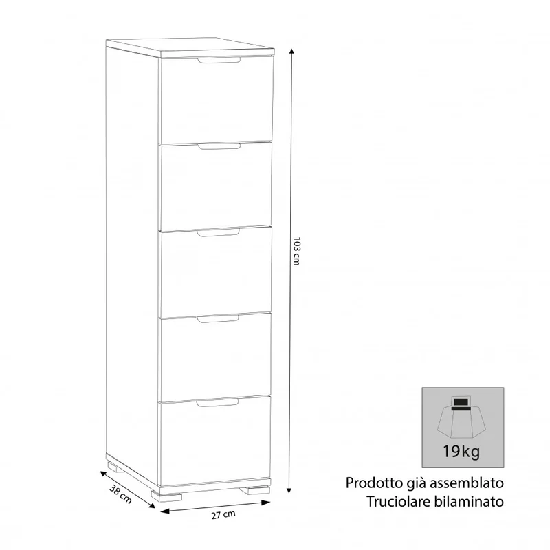 Cassettiera MR805040 in Truciolare Bilaminato Effetto Naturale