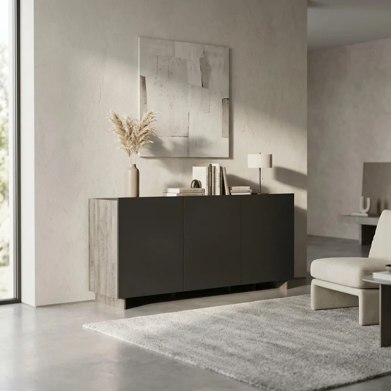 Credenza Carlile in Truciolare Bilaminato Antracite e Rovere