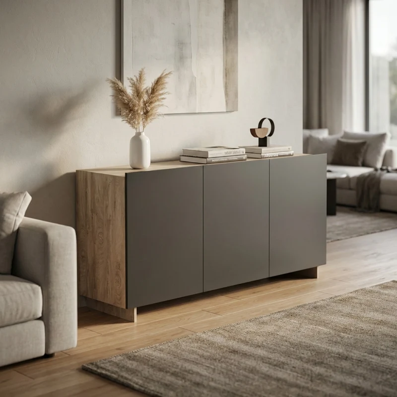Credenza Carlile in Truciolare Bilaminato Antracite e Rovere