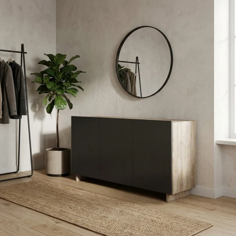 Credenza Carlile in Truciolare Bilaminato Antracite e Rovere