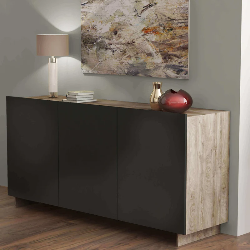 Credenza Carlile in Truciolare Bilaminato Antracite e Rovere