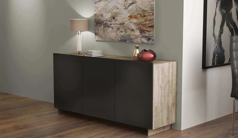 Credenza Carlile in Truciolare Bilaminato Antracite e Rovere