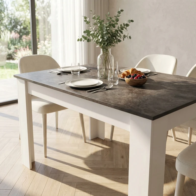 Tavolo da Pranzo Pepper in Truciolare Bilaminato Effetto Cemento