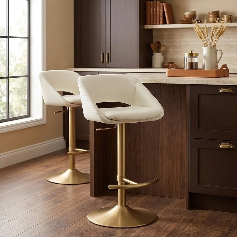 Sgabello oro spazzolato Ecopelle - Tulsa Crema