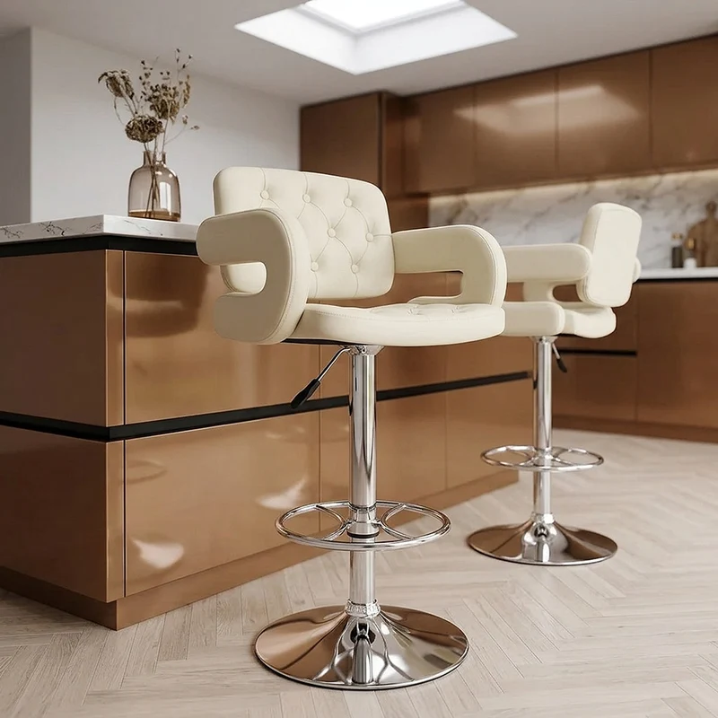 Sgabelli Ecopelle Cromato - Polaris Crema