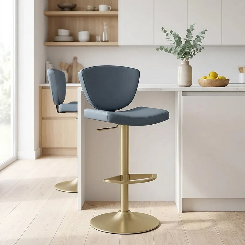 Sgabello da bar Vera Pelle Oro - Pearl Blu