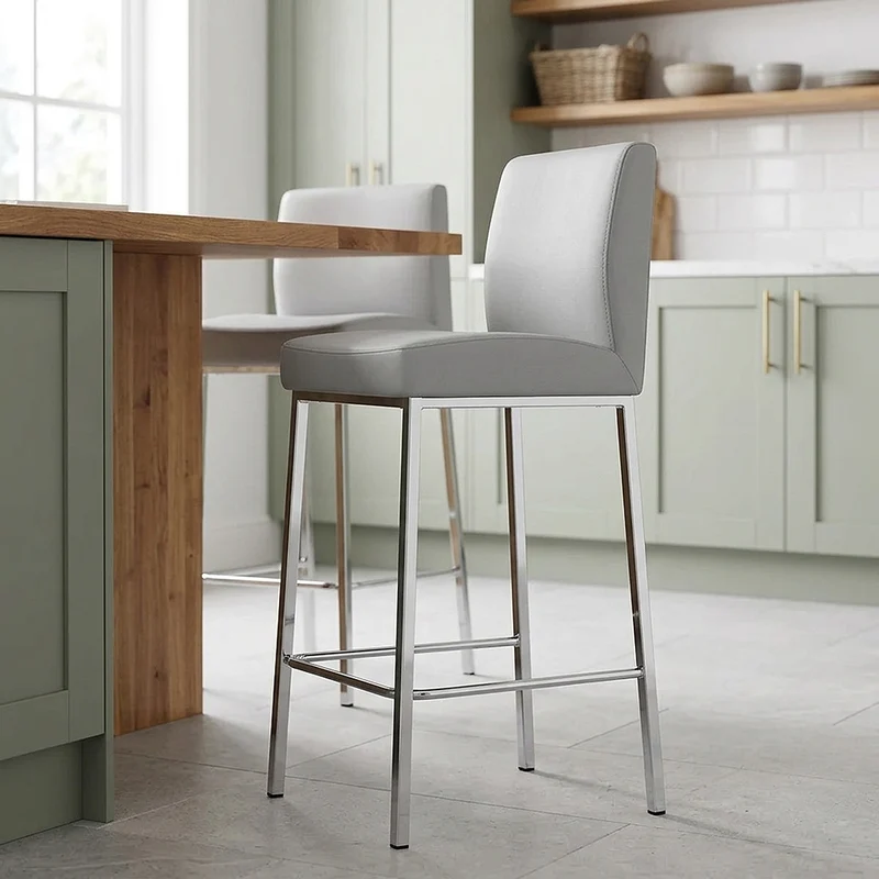 Sgabello Ecopelle Cromato - Pacino Grigio