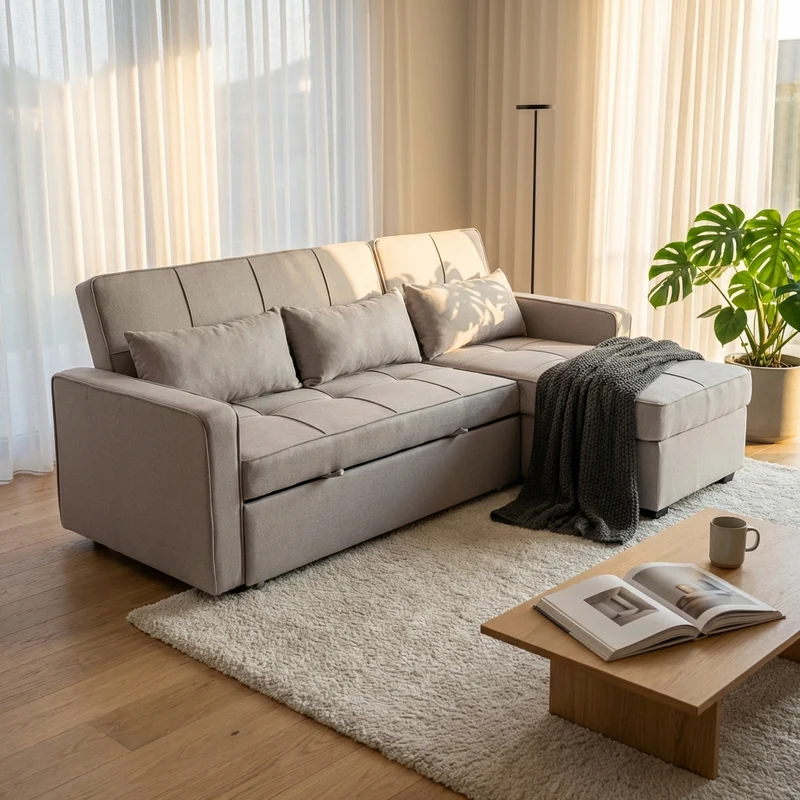 Divano Letto con penisola in Tessuto cm 210x164x89 - RANDAL