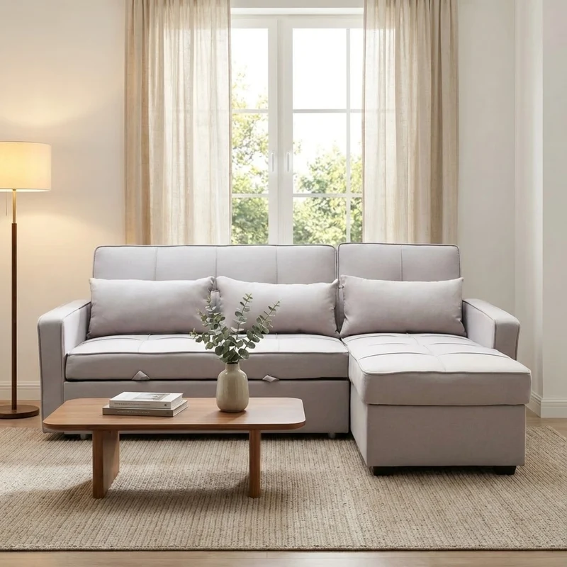 Divano Letto con penisola in Tessuto cm 210x164x89 - RANDAL