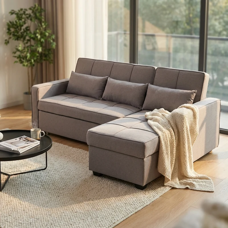 Divano Letto con penisola in Tessuto cm 210x164x89 - RANDAL