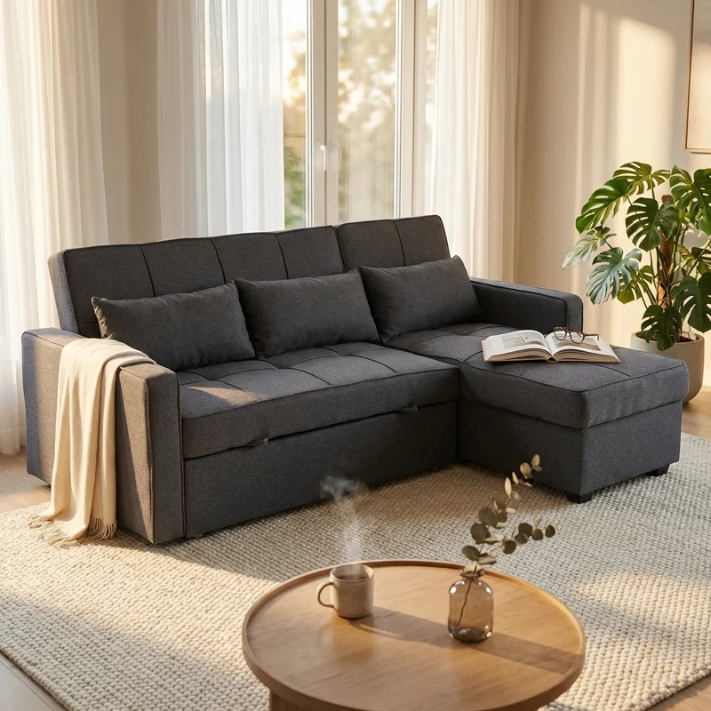 Divano Letto con penisola in Tessuto cm 210x164x89 - RANDAL