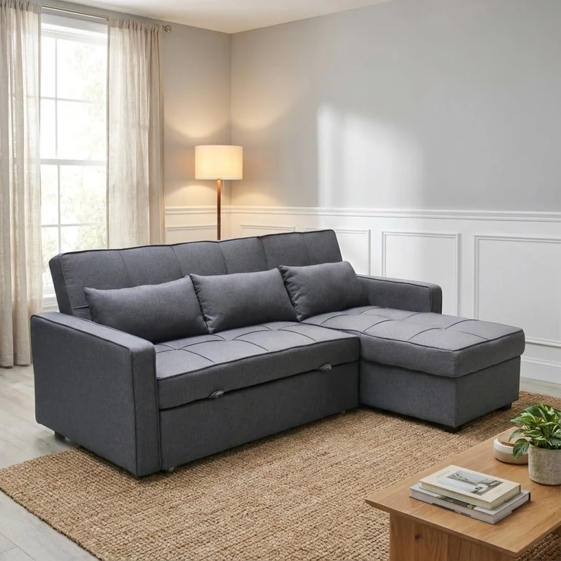 Divano Letto con penisola in Tessuto cm 210x164x89 - RANDAL