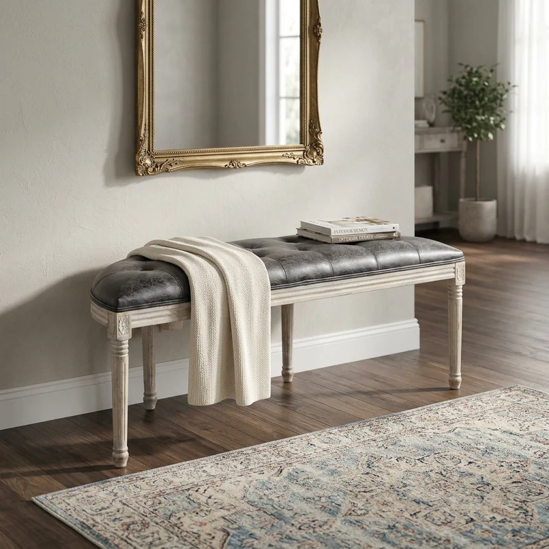 Panca vintage in ecopelle Fondoletto in Legno cm 125x45x48 - LISA