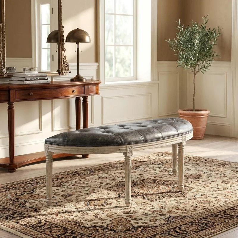 Panca vintage in ecopelle Fondoletto in Legno cm 125x45x48 - LISA