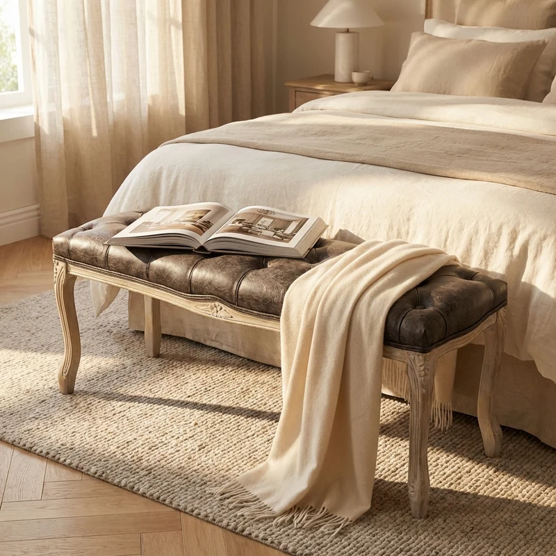 Panca vintage in ecopelle Fondoletto in Legno cm 110x36x47 - DAVEY