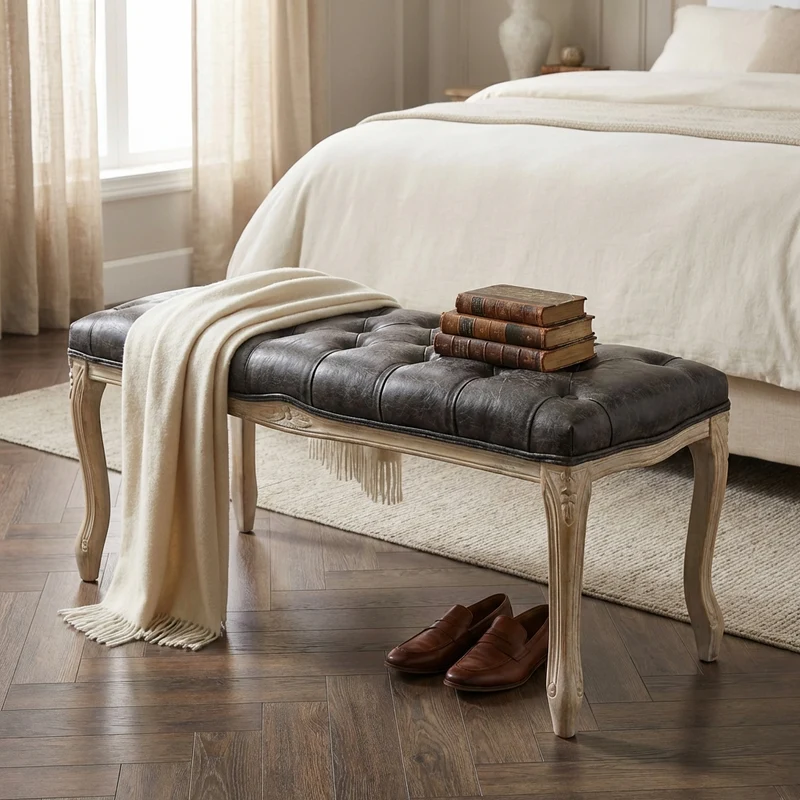 Panca vintage in ecopelle Fondoletto in Legno cm 110x36x47 - DAVEY