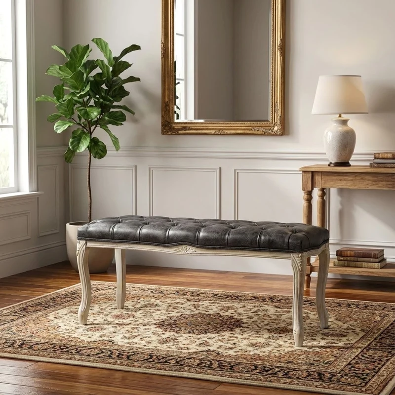 Panca vintage in ecopelle Fondoletto in Legno cm 110x36x47 - DAVEY