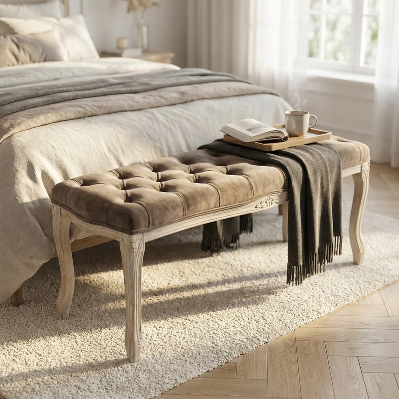 Panca vintage in ecopelle Fondoletto in Legno cm 110x36x47 - DAVEY