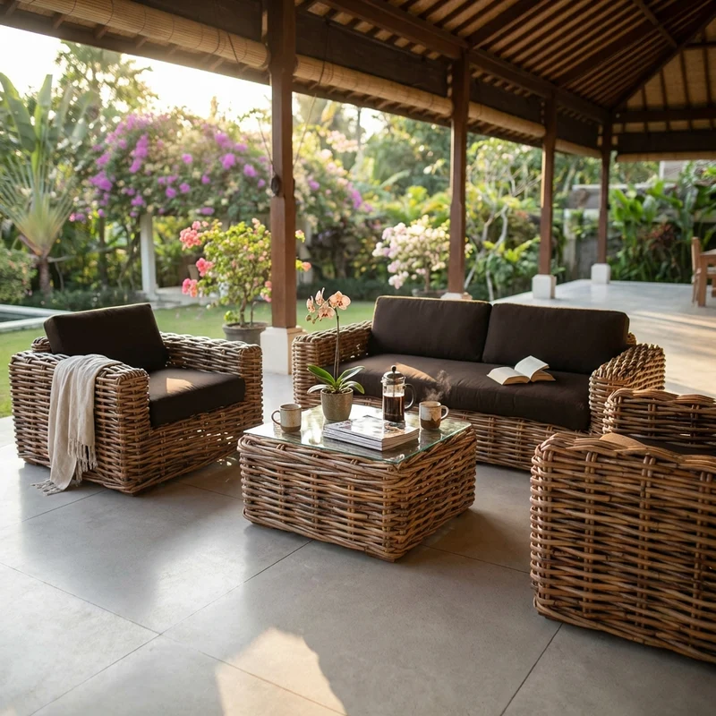 Salotto da Giardino con cuscini in Rattan naturale - NATUR