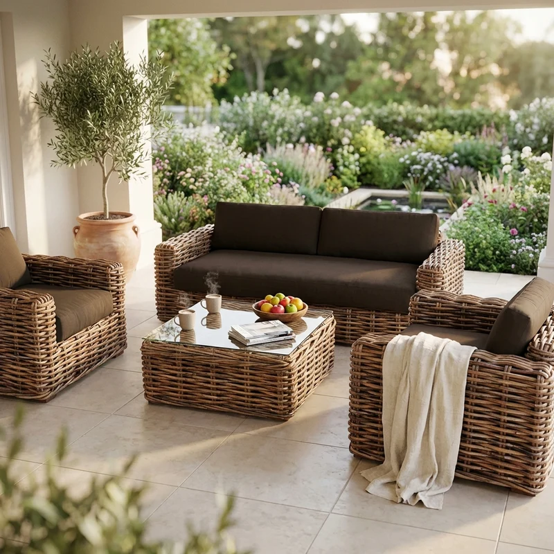 Salotto da Giardino con cuscini in Rattan naturale - NATUR