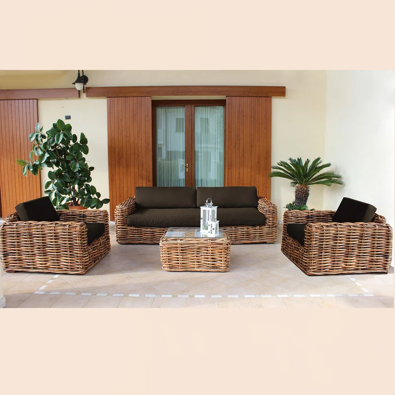 Salotto da Giardino con cuscini in Rattan naturale - NATUR