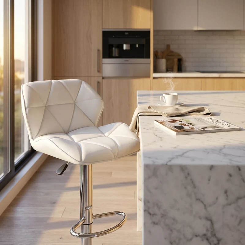 Sgabello Moderno per Sala da Pranzo in Ecopelle Metallo cm 48x44x106 - PETER