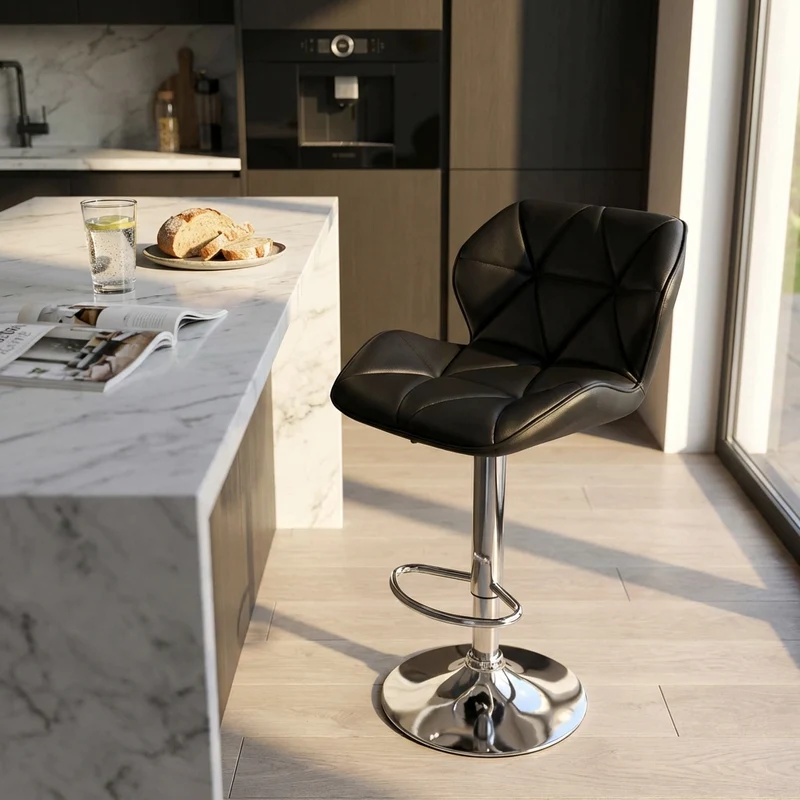 Sgabello Moderno per Sala da Pranzo in Ecopelle Metallo cm 48x44x106 - PETER