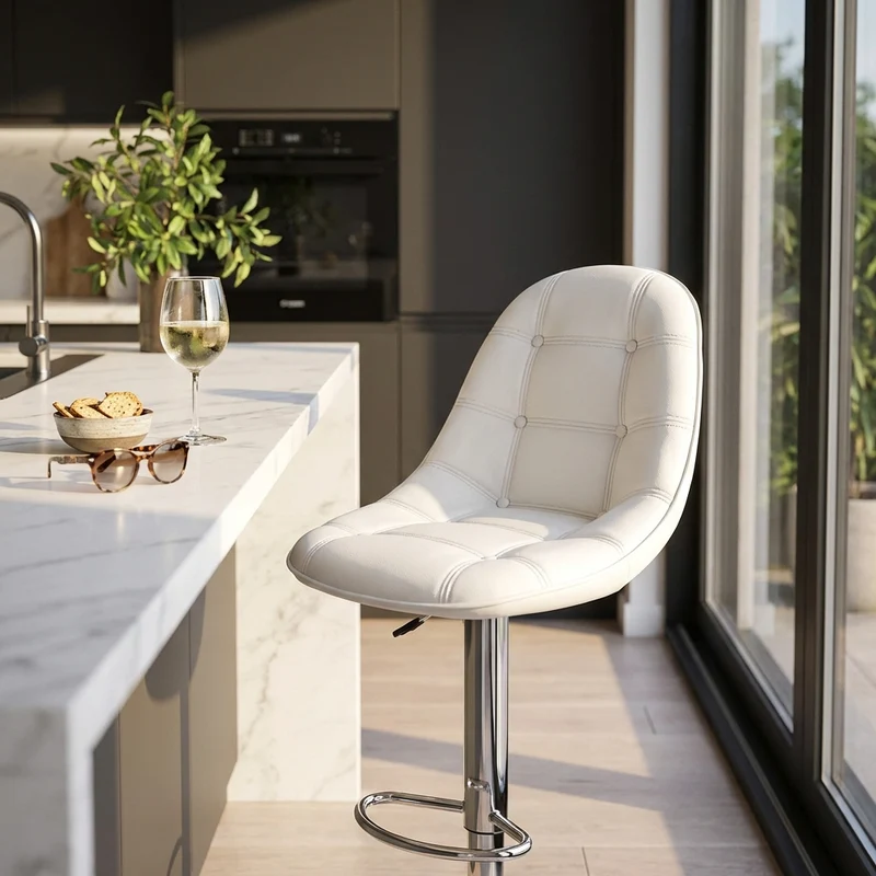 Sgabello Moderno per Sala da Pranzo in Ecopelle Metallo cm 59x55x116 - SHAW