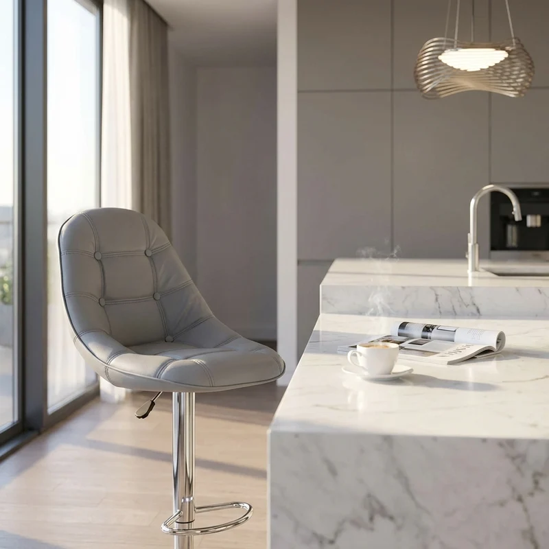 Sgabello Moderno per Sala da Pranzo in Ecopelle Metallo cm 59x55x116 - SHAW