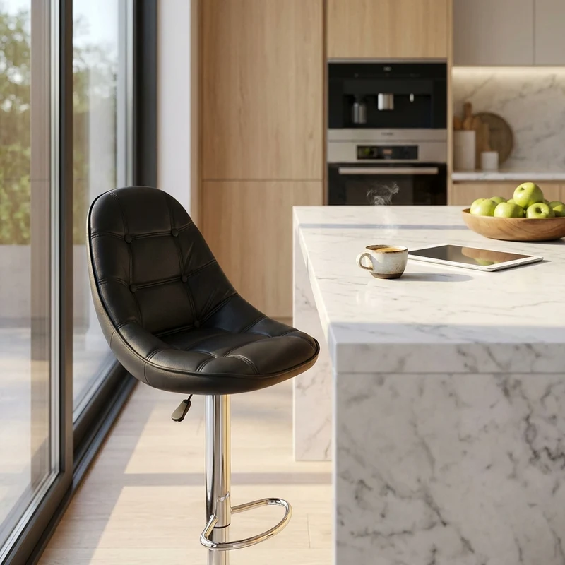 Sgabello Moderno per Sala da Pranzo in Ecopelle Metallo cm 59x55x116 - SHAW