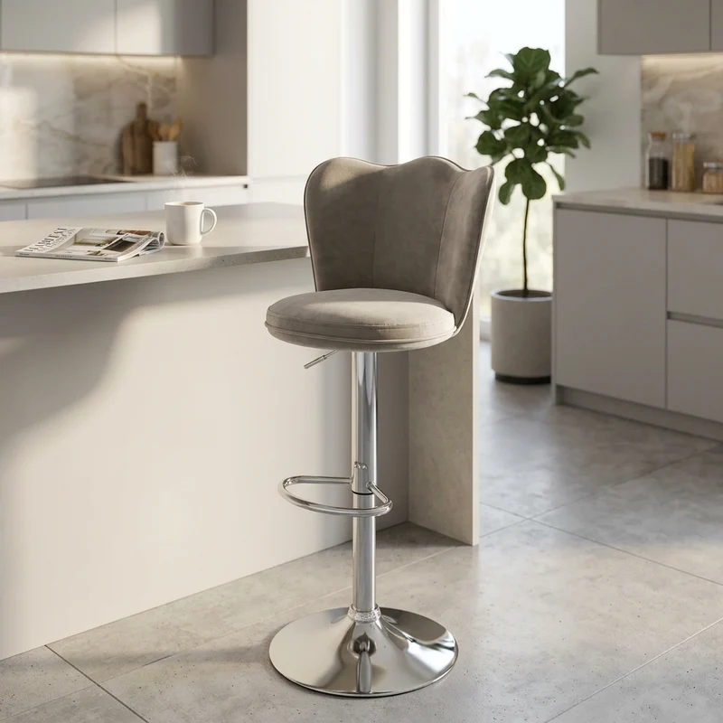 Sgabello alto con Schienale in Velluto Metallo cm 51x49x101 - MAVERIK