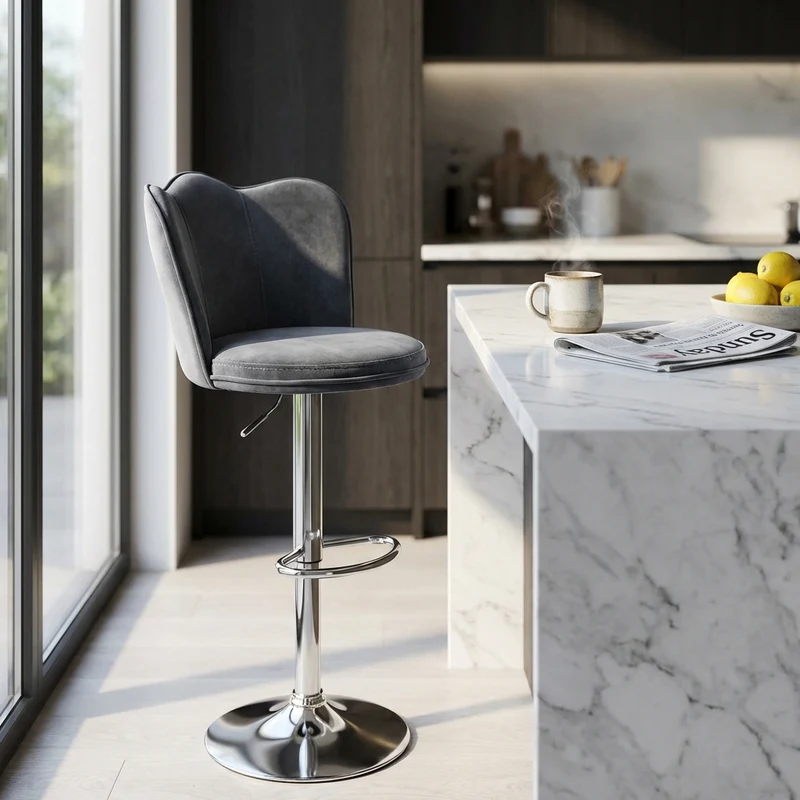 Sgabello alto con Schienale in Velluto Metallo cm 51x49x101 - MAVERIK