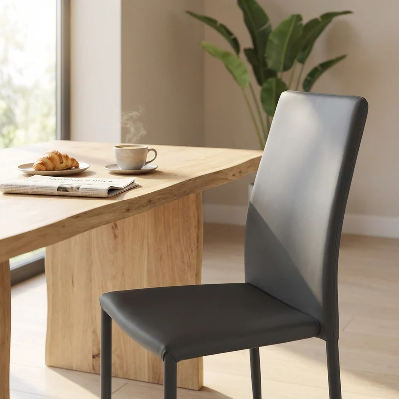 Sedia da Pranzo Moderna in Ecopelle Acciaio cm 41x43x90 - RACHEL