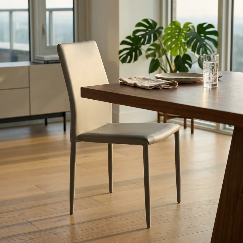 Sedia da Pranzo Moderna in Ecopelle Acciaio cm 41x43x90 - RACHEL